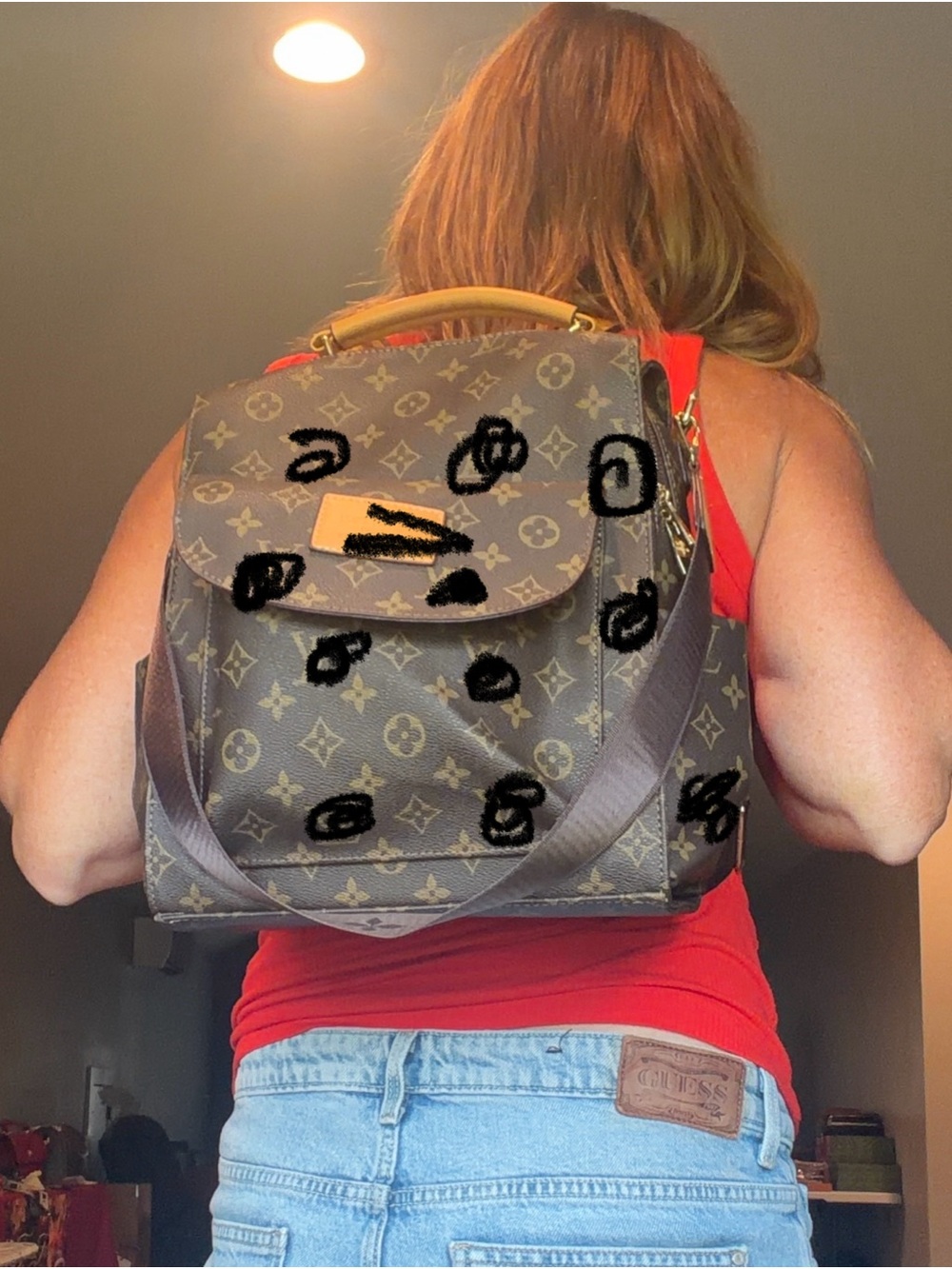 Brown Monogram Backpack with Tan Leather Handles